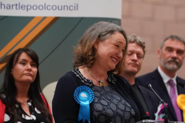North Yorkshire farmer Jill Mortimer's reaction as she is elected as the new Tory MP for the once safe Labour seat of Hartlepool.