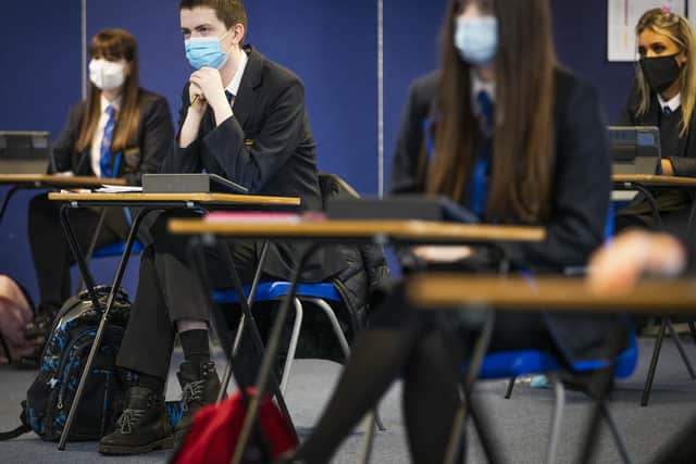 Pupils at a school in Yorkshire wear facemasks