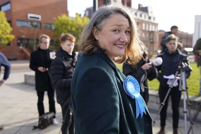 The new Hartlepool MP Jill Mortimer faces the cameras. Pic: PA