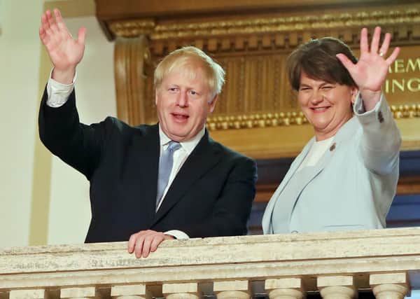 Boris Johnson with Arlene Foster, the outgoing First Minister of Northern Ireland.