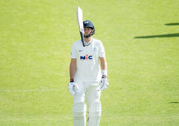 STRANGLED: Yorkshire's Joe Root shows his frustration after his dismissal against Kent. Picture by Allan McKenzie/SWpix.com