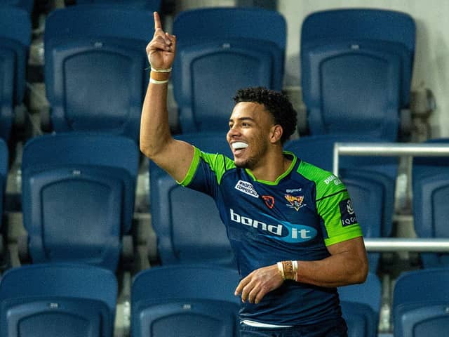 Darnell McIntosh celebrates his try.    Picture Bruce Rollinson