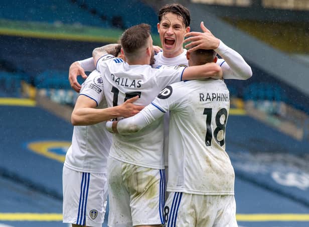 Goal: Rodrigo celebrates scoring Leeds' third goal. Pictures: Bruce Rollinson