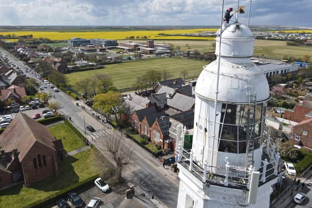 Ian Hairsine at the top of Withernsea Lighthouse