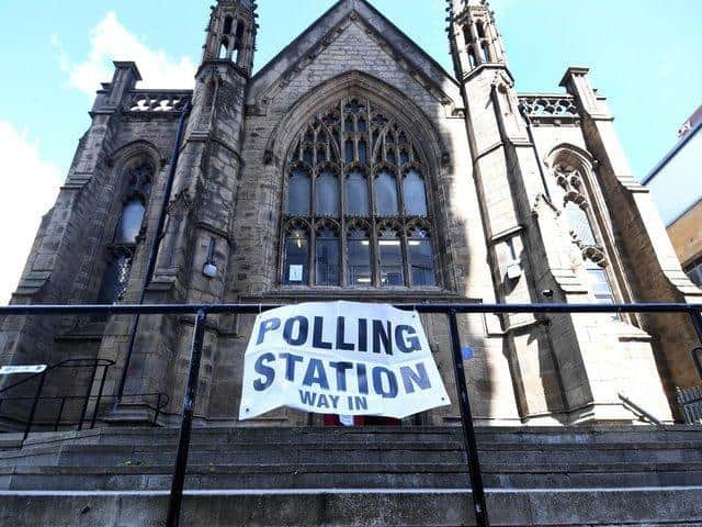 The polling station at Mill Hill Unitarian Chapel , City Square, Leeds.