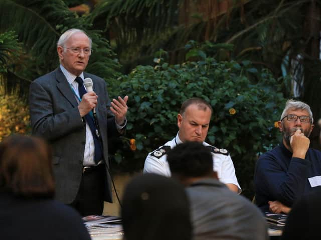 South Yorkshire Police and Crime Commissioner Dr Alan Billings speaks at an event alongside his Chief Constable Stephen Watson in 2018. Pic: Chris Etchells