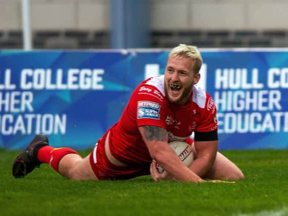 Jordan Abdull scores for Hull KR in their Challenge Cup loss to Castleford Tigers. Picture by Bruce Rollinson.