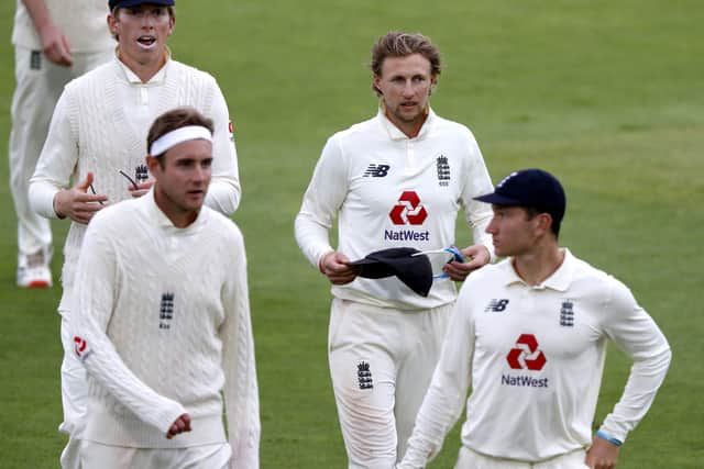 England captain Joe Root (second right), Zak Crawley, Stuart Broad and James Bracey walk off after bad light stops play during day four of the third Test match at the Ageas Bowl, Southampton. Picture: Alastair Grant/NMC Pool/PA