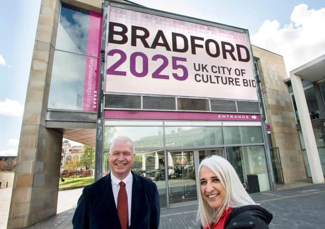 Support for Bradford 2025's City of Culture bid has been given a major boost with property investor Rushbond Plc coming on board as a founding partner.The agreed partnership includes a prime real estate deal that sees the Bradford 2025 team moving into a sought-after city centre space adjoining City Park in Bradford. Seen here are Shanaz Gulzar, Chair of Bradford 2025, with Mark Finch, real estate director of Rushbond. Picure: Tim Smith.