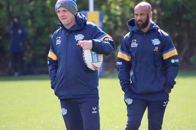 Leeds Rhinos head coach Richard Agar and assistant Jamie Jones-Buchanan (SWPIX)