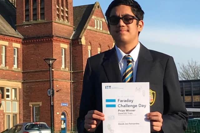 Pictured David Fernandes, 12, a boarding student from Ripon Grammar School. The talented youngster was awarded a prestigious Faraday Challenge prize for his idea, aimed at helping Network Rail minimise its impact on the environment. Photo credit: Submitted picture