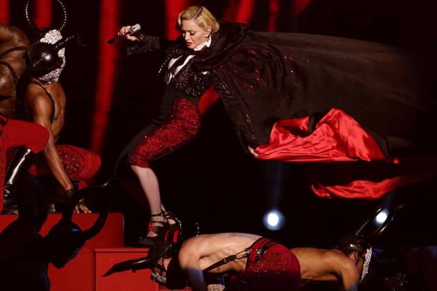 Madonna stumbles whilst performing on stage during the 2015 Brit Awards. The Brits, along with other awards shows, have been criticised recently. (PA wire).