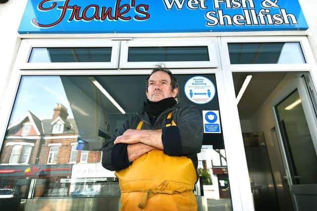 Frank Powell outside his wet fish shop in Bridlington - which sells Icelandic fish as he is not allowed to catch his own sea bass from the beach  Picture: Jonathan Gawthorpe