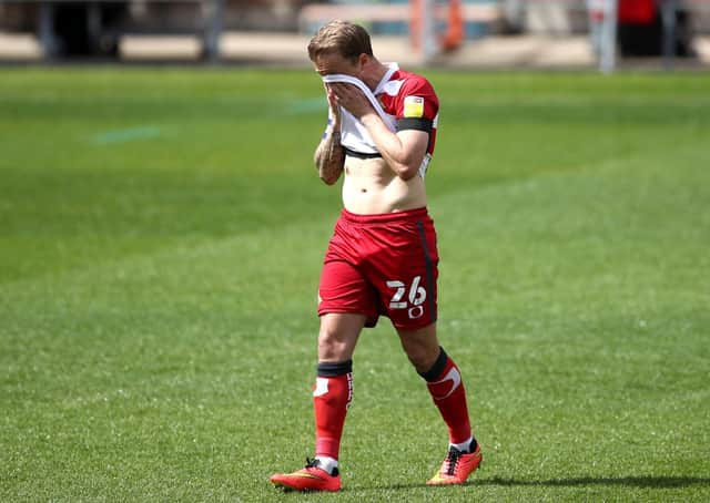 Emotional: Doncaster Rovers' James Coppinger reacts after a guard of honour at Keepmoat Stadium. Picture: Tim Goode/PA