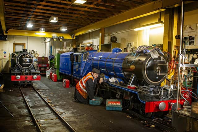 Driver Paul Bailey working on Poseidon in the engine shed. (Tony Johnson).