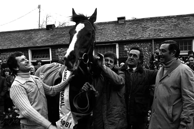 Bob Champion with Aldaniti at Josh Gifford's Findon stables after the 1981 Grand National.