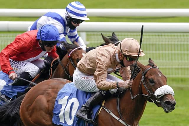 Nymphadora ridden by Jason Watson riding (front) wins The Langleys Solicitors British EBF Marygate Fillies' Stakes during day three of the Dante Festival at York Racecourse