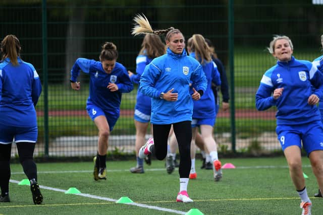 Bring on Brighton: Huddersfield Town Women train for the tie.