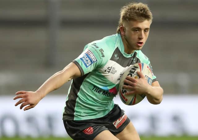Perfect start: Mikey Lewis scored two tries on his debut for York after joining on loan from Hull KR. Picture: Martin Rickett/PA Wire.