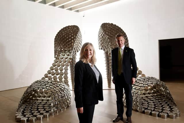 Mayor of West Yorkshire Tracy Brabin and the Mayor of Sheffield City Region Dan Jarvis are pictured in the Joana Vasconcelos exhibition at the Yorkshire Sculpture Park, near Wakefield. Pic: Simon Hulme
