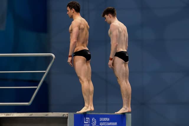 Daley and  Lee of Great Britain competing in the Mens Synchronised 10m Platform Final during the LEN European Aquatics Championships Diving at Duna Arena in Budapest, Hungary (Picture: Andre Weening/BSR Agency/Getty Images)