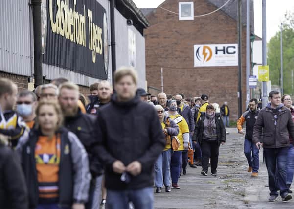 Fans return to Rugby League at Castleford as they play in front of fans for the first time since the Coronavirus pandemic struck in March 2020. Picture: Allan McKenzie/SWpix.com
