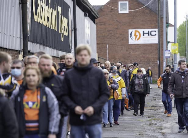 Fans return to Rugby League at Castleford as they play in front of fans for the first time since the Coronavirus pandemic struck in March 2020. Picture: Allan McKenzie/SWpix.com