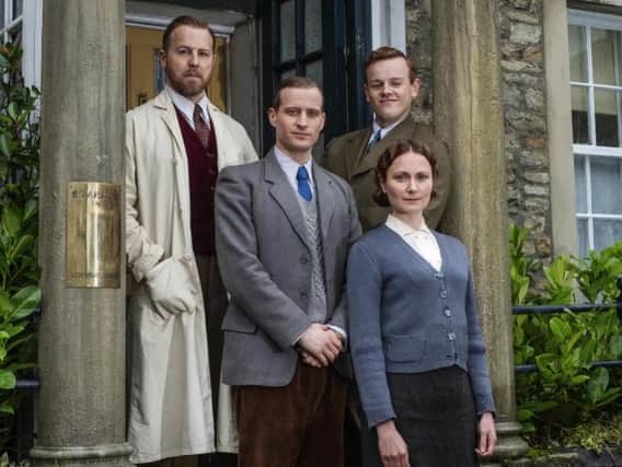 All Creatures Great and Small stars Samuel West (Siegfried Farnon), Callum Woodhouse (Tristan Farnon), Nicholas Ralph (James Herriot) and Anna Madeley (Mrs Hall)