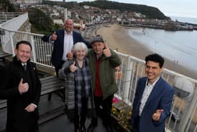 National Holidays’ first customers arriving in Scarborough are greeted by the company’s chief executive officer, Andy Freeth, and the Shadow Minister for Tourism and Heritage, Alex Sobel, following the start of group coach tours. Picture are (left to right) are James Mason, the chief executive of Welcome to Yorkshire, Andy Freeth, the chief executive officer of National Holidays, Maureen Earnshaw and Danny Henry from Huddersfield, and Alex Sobel, the Shadow Minister for Tourism and Heritage. (Picture: Gerard Binks)