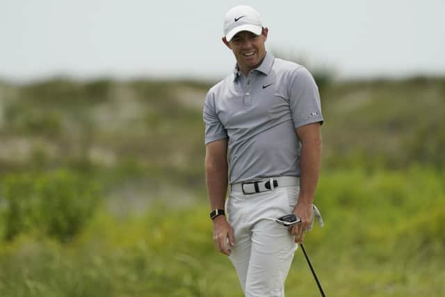 Rory McIlroy, of Northern Ireland, reacts to a putt on the fifth hole during a practice round at the PGA Championship golf tournament on the Ocean Course in Kiawah Island (AP Photo/Matt York)