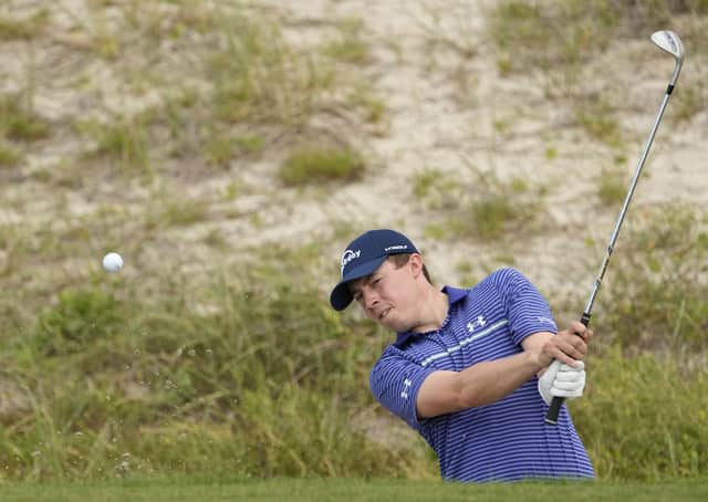 Sandy backdrop: Sheffield’s Matt Fitzpatrick hits out of a bunker on the 15th hole of the Ocean Course at Kiawah Island. (Picture: AP)