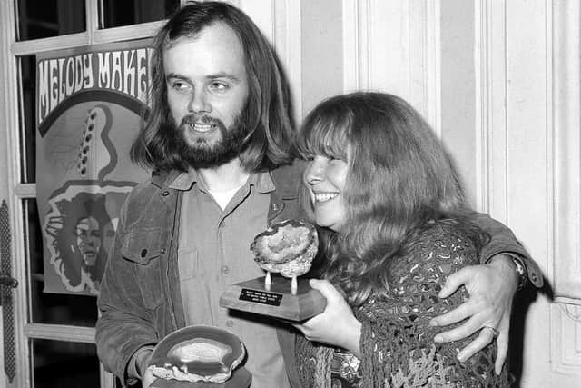 John Peel pictures with British folk singer Sandy Denny in 1970. Picture: PA.
