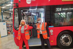 The Mayor (right) made the remarks on a visit to Switch Mobility in Sherburn-in-Elmet to see how the factory produces electric buses that form part of  the London fleet alongside Tracy Brabin (left)