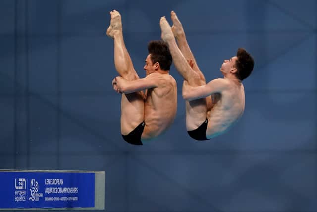Tom Daley of Great Britain and Matty Lee of Great Britainat the LEN European Aquatics Championships in Budapest, Hungary. (Picture: Andre Weening/BSR Agency/Getty Images)
