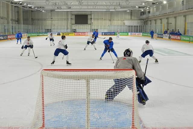 SHARPENING UP: GB's players are put through their paces in Riga earlier this week. Picture: Dean Woolley