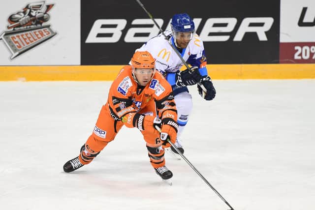 GAME FACE: Brendan Connolly, in action for Sheffield Steelers during the recent Elite Series. Picture: Karl Denham/EIHL.
