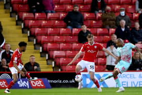 Match-winner: Swansea City's Andre Ayew scoring the only goal of the first leg at Oakwell. Picture: PA