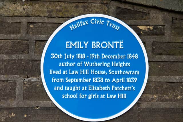 Emily Bronte's blue plaque at Law Hill House, Law Lane, Southowram
