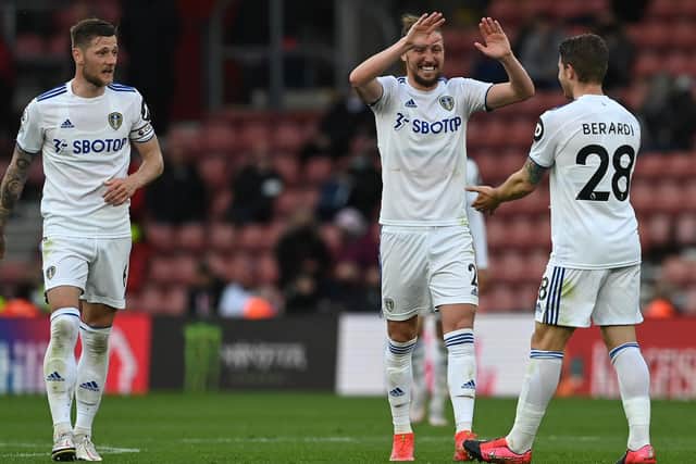 FINISHING STRONGLY: Leeds United players celebrate following their midweek win over Southampton. Picture: Getty Images.