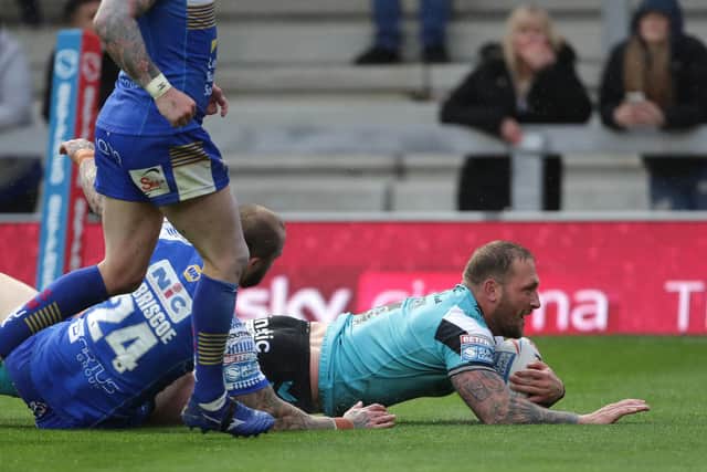 Josh the job: Hull FC's Josh Griffin scores during the Betfred Super League match against Leeds Rhinos. Picture:: Richard Sellers/PA Wire.