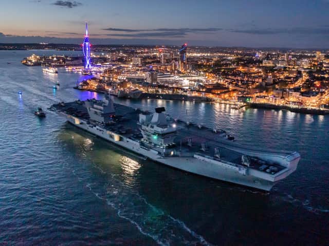 HMS Queen Elizabeth departing HMNB Portsmouth ahead of its maiden operational deployment. Picture: Shaun Roster / SWNS.COM.
