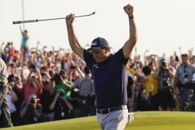 Done it: Phil Mickelson celebrates after the final round.
