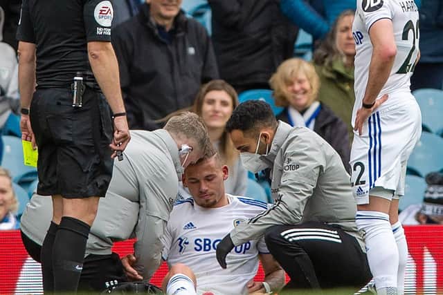 INJURY: Leeds United's Kalvin Phillips is treated
