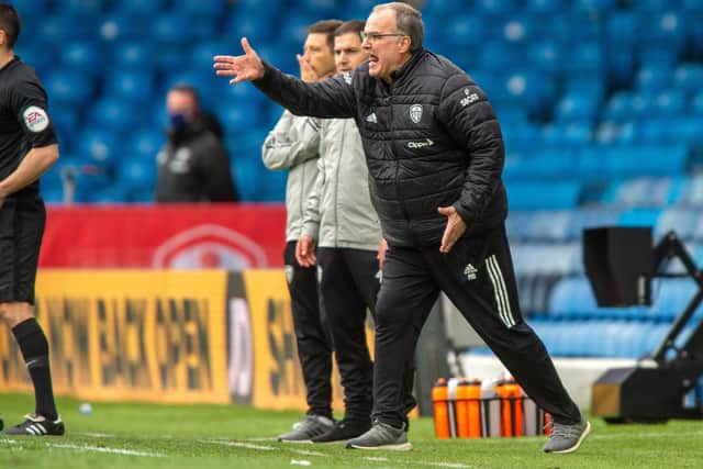 PLANNING AHEAD: Marcelo Bielsa shouts instructions to his players at Elland Road on Sunday.  Picture: Bruce Rollinson
