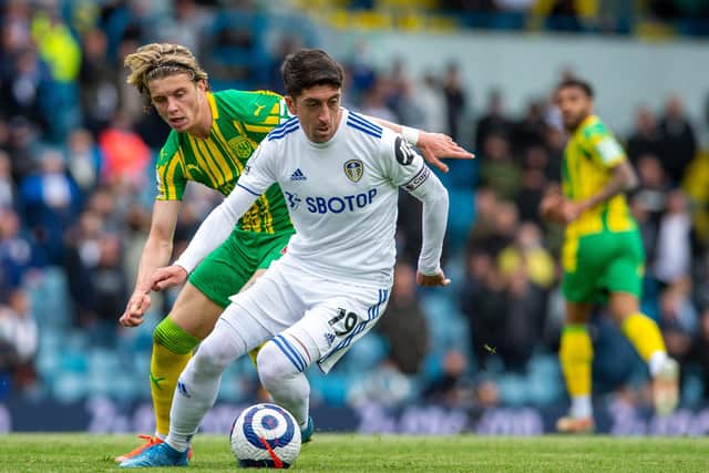 FOND FAREWELL: Leeds United's Pablo Hernandez tries to shake off West Brom's Conor Gallagher at Elland Road on Sunday.  Picture: Bruce Rollinson