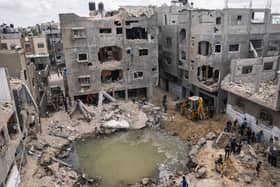 A shattered building in gaza as a ceasefire is called in the Middle East conflict.