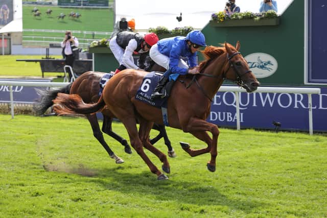 William Buick intends to stay loyal to hurricane Lane in the Cazoo Derby after winning the Al Basti Equiworld Dubai Dante Stakes at York on the colt. Photo: York Racecourse.