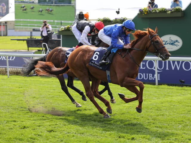 William Buick intends to stay loyal to hurricane Lane in the Cazoo Derby after winning the Al Basti Equiworld Dubai Dante Stakes at York on the colt. Photo: York Racecourse.