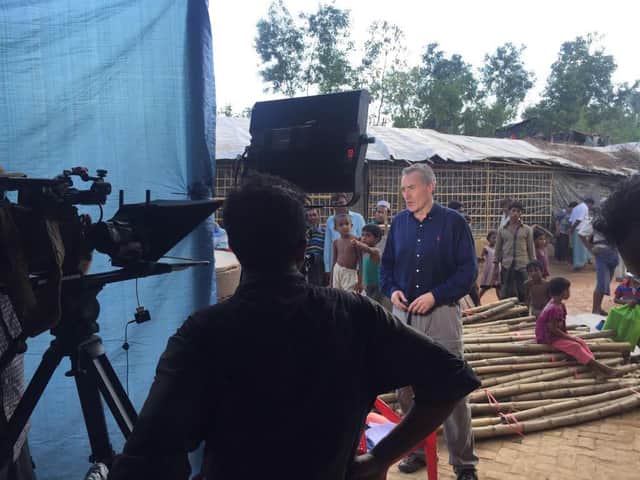 Colin Brazier working for Sky News in Bangladesh in 2017.
