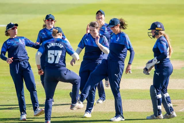 The Northern Diamonds Katie Levick celebrates the wicket of the Southern Vipers's Carla Rudd in last year's competition (Picture: SWPix.com)